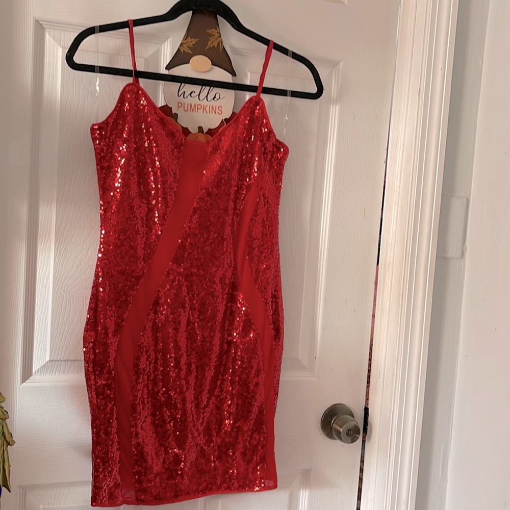 Fashion Nova Red Sequin Dress Size:L Color: Red